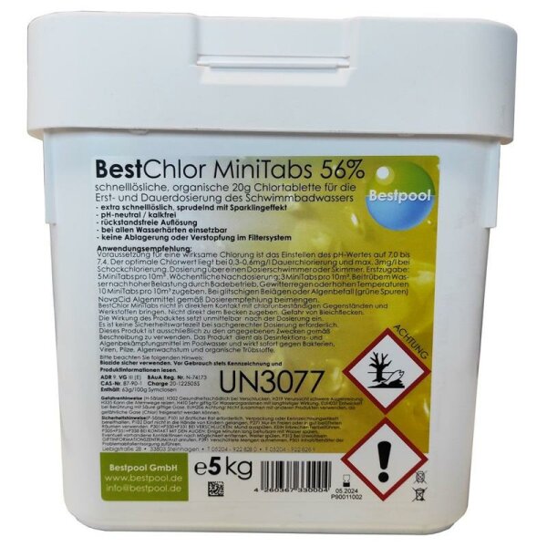 Best Chlor MiniTabs 56% Aktivchlorgehalt 5 kg Eimer 20g Tablette Bestpool 123705