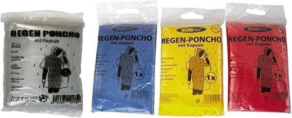 Regenponcho für Erwachsene mit Kapuze, farblich sortiert
