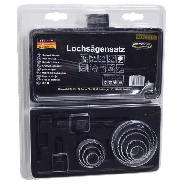Lochsägensatz 11-tlg. (19-64mm) + Aufnahmeschraube MASTERPROOF