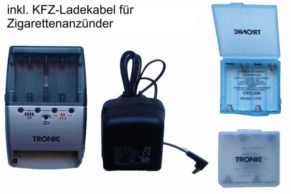 Tronic Ladegerät Akkuladegerät Schnellladegerät mit Kfz-Ladekabel AA/AAA KH 970