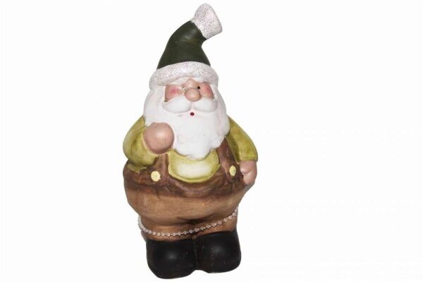 Santa-Figur aus Keramik,13,5cm, Grün/Braun