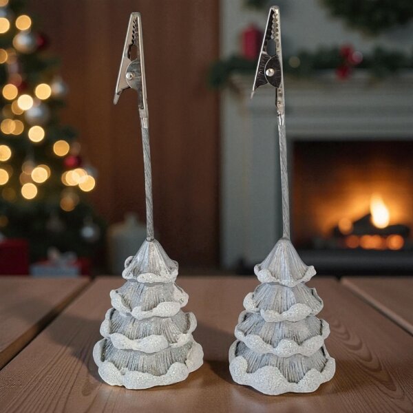 Kartenhalter Tannenbaum 2er H=11cm silber/weiß