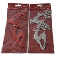 Glitzer Rentiere 2er  rot/silber 15cm Dekoration Weihnachten zum Hängen