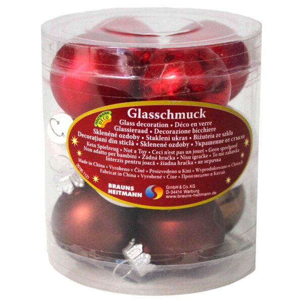 Baumkugeln Mini 12er Glas Ø3cm rot/weiß/bronze