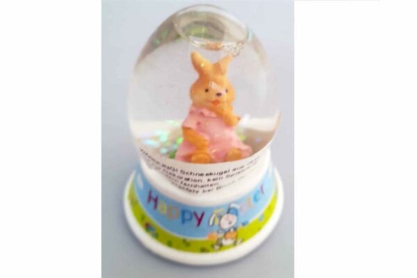 Schneekugel Hase Höhe 7,2cm rosa/blau/grün
