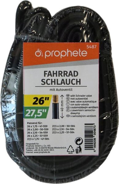 Fahrradschlauch 2er 26 x 1,75 - 2,125 (47/57-559), Autoventil