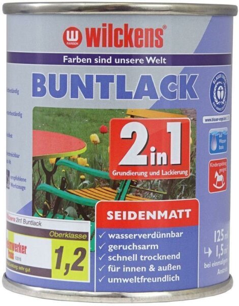 Wilckens Buntlack 2in1 seidenmatt  RAL 9005 Tiefschwarz  0,125 Liter