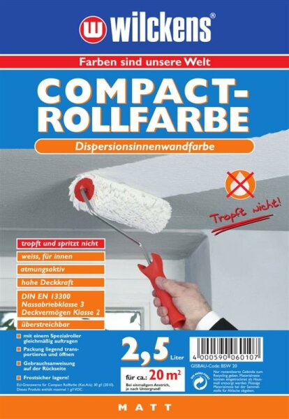 Wilckens Compact-Rollfarbe Weiß matt 2,5 Liter