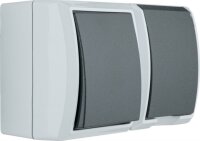 AquaForm, grau, Aus-/Wechselschalter + Steckdose AP, IP 44, waagerecht