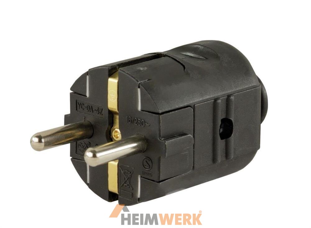 HEITECH Steckdose Gummi Schutzkontakt Stecker & Kupplung Set Schwarz Schuko S0d1205y