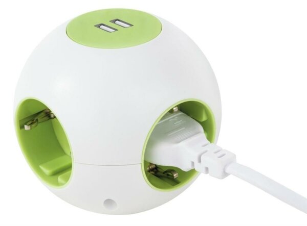 Kugelsteckdose Powerglobe mit USB weiß-grün