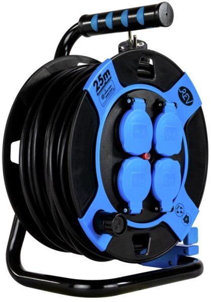 Kabeltrommel kompakt 4-fach IP 44 25m H05VV-F 3G1,5 schwarz-blau