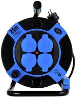 Kabeltrommel kompakt 4-fach IP 44 25m H05VV-F 3G1,5 schwarz-blau