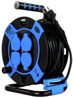 Kabeltrommel kompakt 4-fach IP 44 25m H05VV-F 3G1,5 schwarz-blau