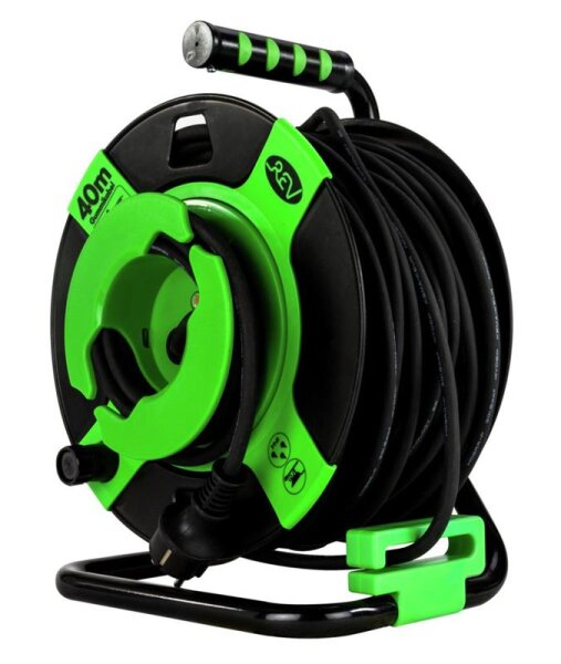 Kabeltrommel/Gerätetrommel 4-fach 40m IP44 H05RR-F 3G1,5 schwarz-grün