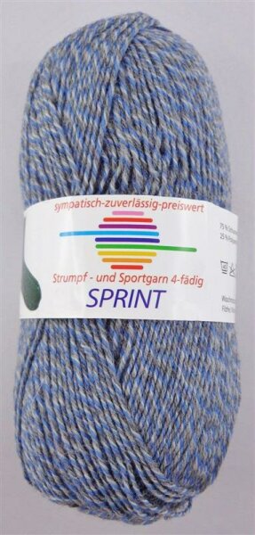 Wolle Sprint grau/ h. blau meliert 75% Schurwolle Superwash+25% Polyamid 50g 210m, Farbe 675