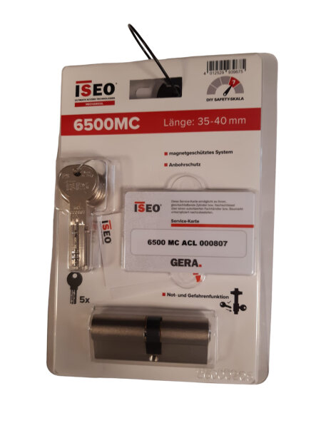 Profilzylinder Gera 6500 MC5 35-40 inkl. 5 Wendeschlüssel, mit Gefahrenfunktion