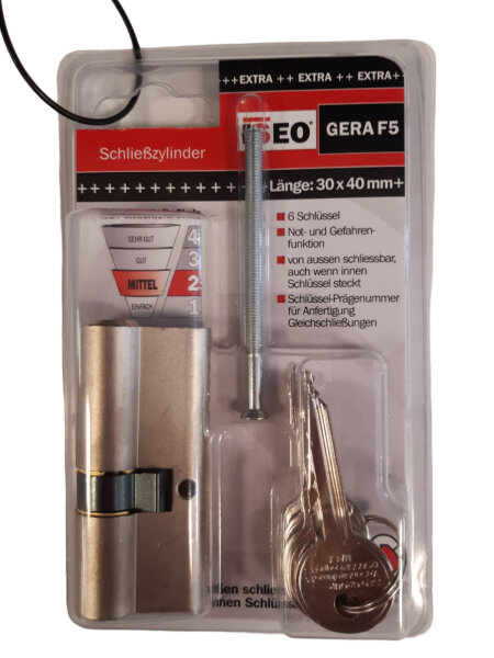 Profilzylinder F5 30-40 inkl. 6 Schlüssel, mit Gefahrenfunktion
