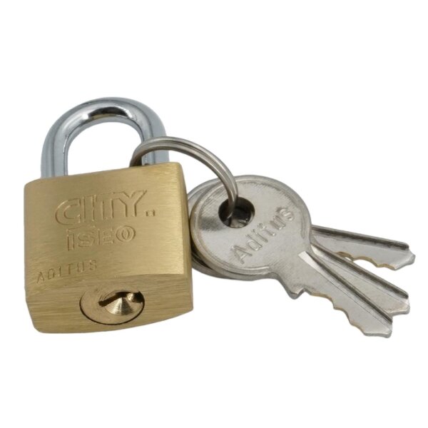 Vorhangschloss Gera 39 Messing 20mm einseitig verriegelt + 3 Schlüssel