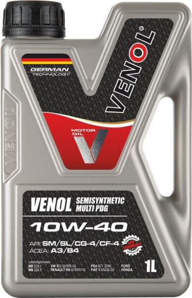 VENOL SEMISYNTHETIC MULTI PDG 10W-40 SM/SL/CG-4/CF-4 1 Liter