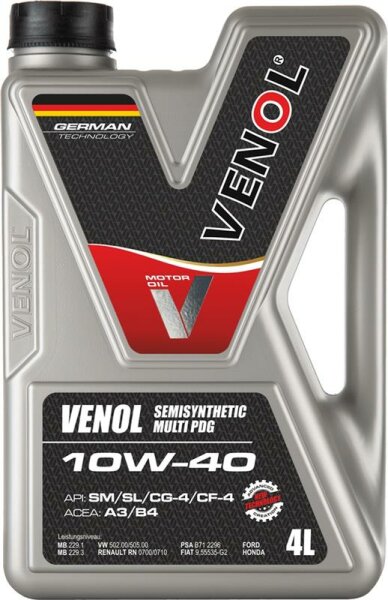 VENOL SEMISYNTHETIC MULTI PDG 10W-40 SM/SL/CG-4/CF-4 4 Liter