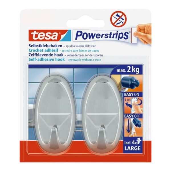 tesa Powerstrips Haken Large Oval 2er chrom