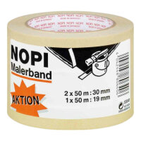 tesa NOPI Malerband 3er Maler-Krepp 2x50mx30mm + 1x50mx19mm