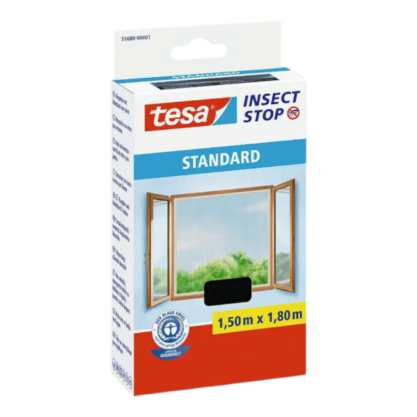 tesa STANDARD Insect Stop Fliegennetz für Fenster 1,50x1,80m anthrazit