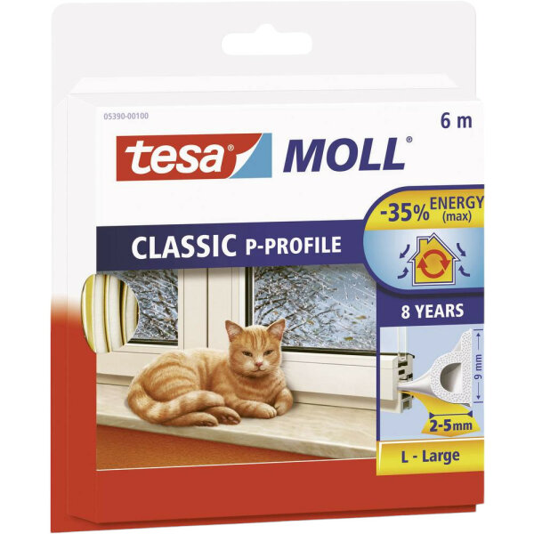 tesamoll CLASSIC Fenster-Dichtungsband P-Profil 6mx9mm weiß