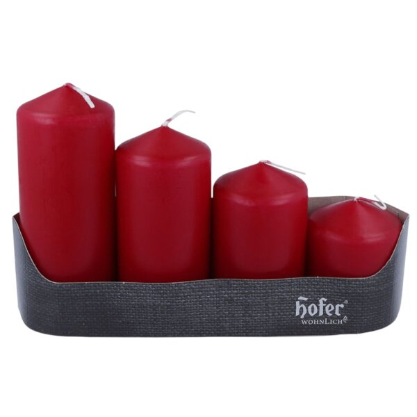 HOFER Stufen-Stumpenkerze/Adventstumpen 4er 50x60/80/100/120mm Bordeaux