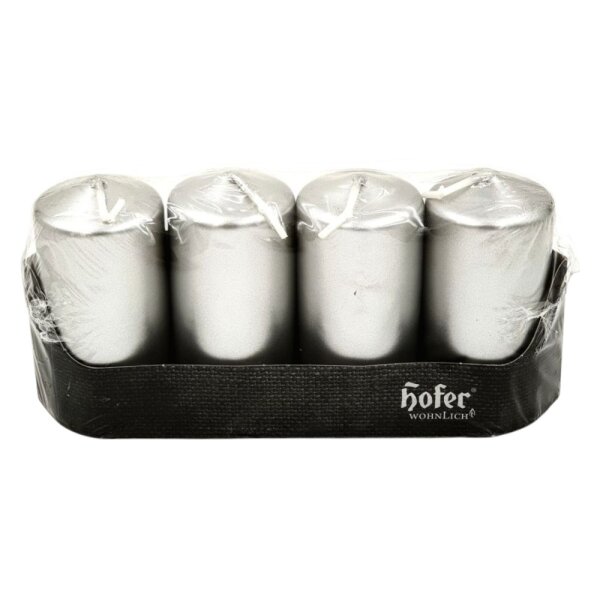 HOFER Stumpenkerze 4er 40x80 Silber Metallic