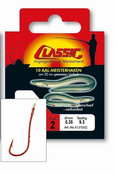 Classic Aalhaken 10er rot Größe 10 gebunden 50cm PALADIN