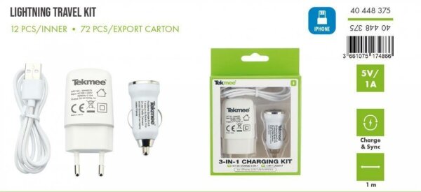 TEKMEE TRAVEL KIT LIGHTNING weiße Farbe