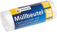 Müllbeutel 20 Liter 30er weiß mit Tragegriff HDPE