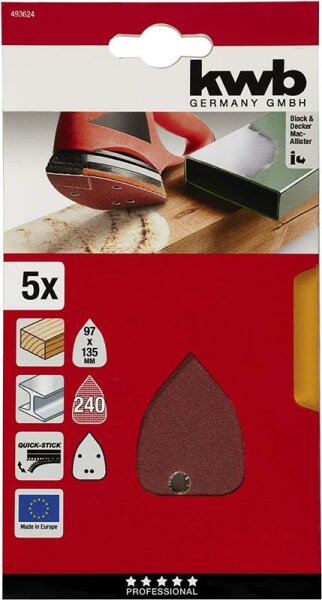 Q-Stick Schleifdreiecke Klett gelocht 96x136mm K240 5 Stück