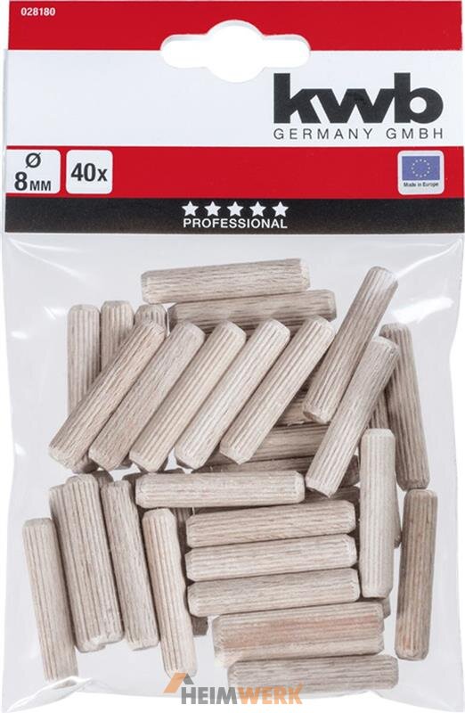 40 Holzdübel 8 x 40 mm, geriffelt