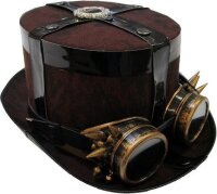 Hut Steam Punk braun mit Brille Polyester, One Size