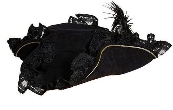 Piratenhut Damen schwarz mit Spitzenborte/Feder Polyester One Size