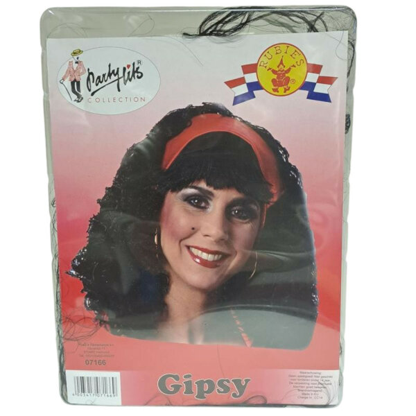 Perücke "Gipsy" schwarz für Erwachsene inkl. Haarband und Ohrringe