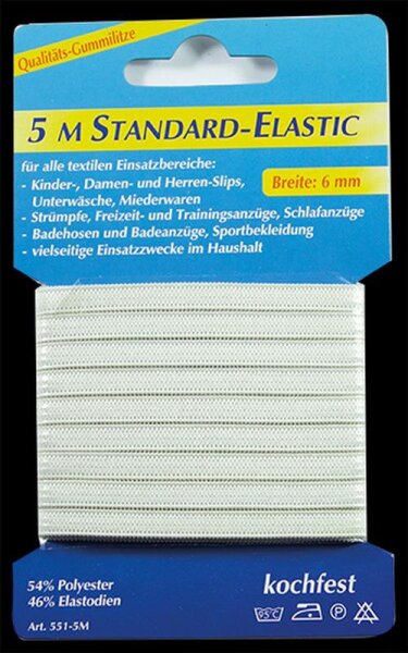 Standard-Elastic 5m weiß Elastikband/Gummilitze