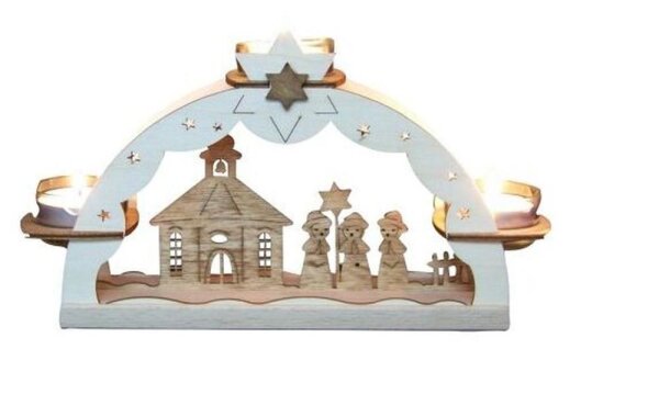 Teelichtbogen "Kurrende mit Seiffener Kirche" 14x20x7cm