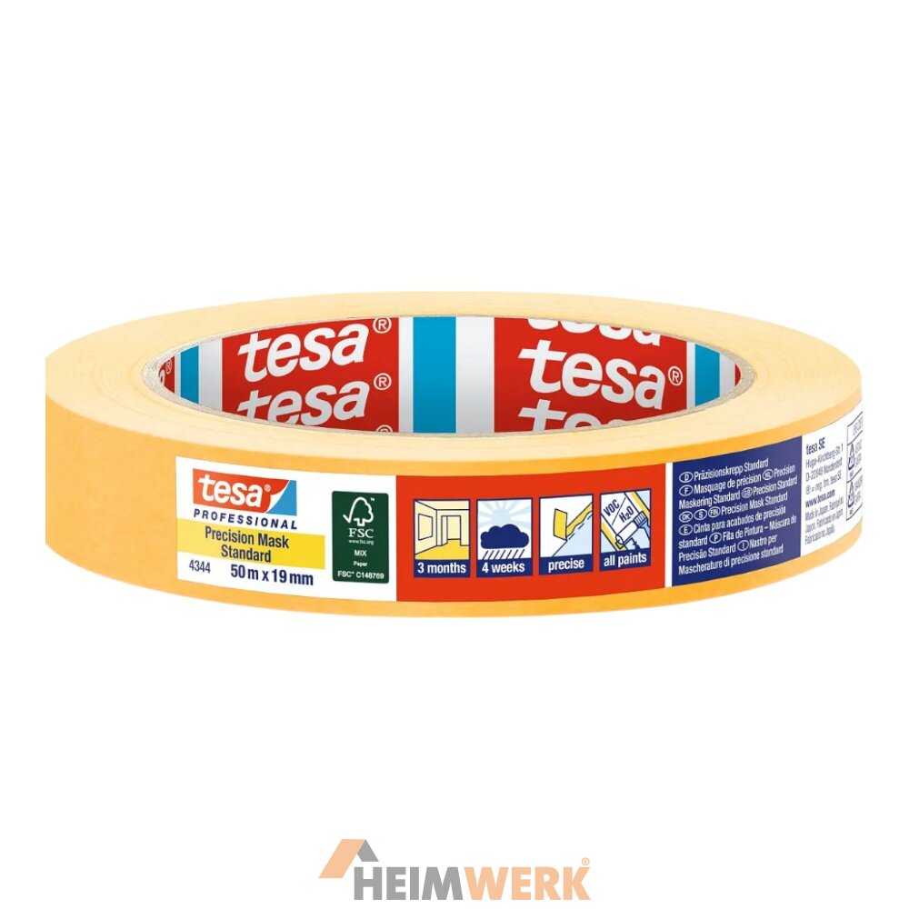 Tesa 4334 Präzisionskrepp Abdeckband 5mm X 50m - Profi Malerband Für Saubere Kanten