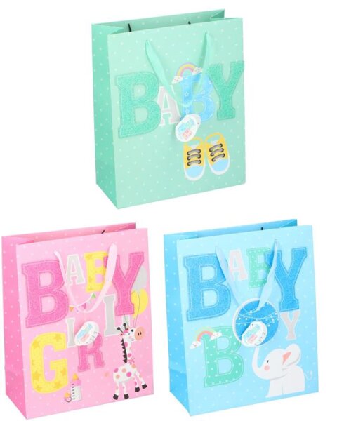 Geschenktasche 32x26x12cm Baby 3.f.sort.