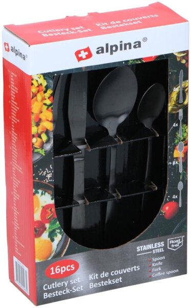 Besteckset 16tlg. Edelstahl schwarz f.4Personen