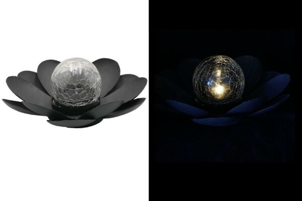 Solar "Lotus Blume" grau Metall Bruchglasoptik 27x9cm warmweiß