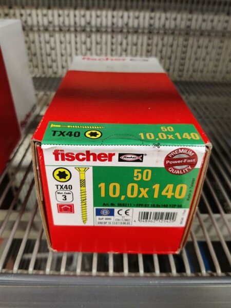 FISCHER Power-Fast 10,0x140 SK gevz TG TX Senkkopf gelb verzinkt Torx 50er Pack