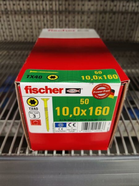 FISCHER Power-Fast 10,0x160 SK gevz TG TX Senkkopf gelb verzinkt Torx 50er Pack