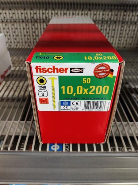 FISCHER Power-Fast 10,0x200 TK gevz TG TX Tellerkopf gelb verzinkt Torx 50er Pack
