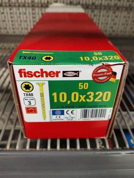 FISCHER Power-Fast 10,0x320 SK gevz TG TX Senkkopf gelb verzinkt Torx 50er Pack