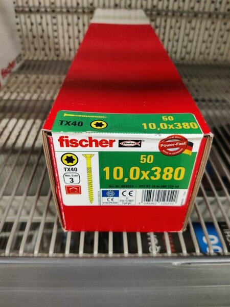 FISCHER Power-Fast 10,0x380 SK gevz TG TX Senkkopf gelb verzinkt Torx 50er Pack